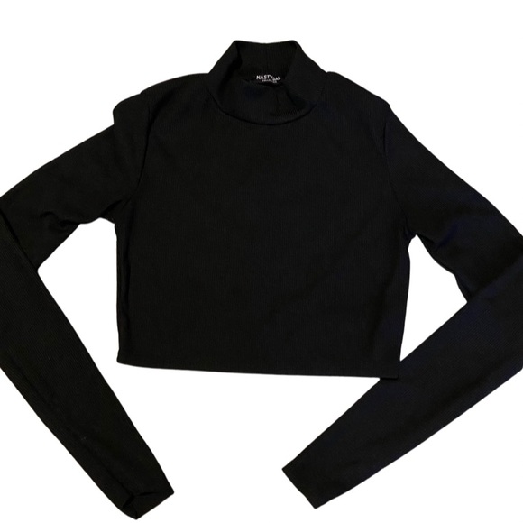 NASTYGAL Black Crop Turtleneck Top - Picture 2 of 4